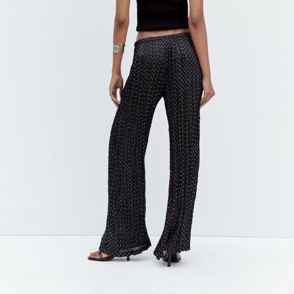 ZARA DOTTED WRINKLE EFFECT WIDE LEG PANTS - Picture 5 of 8